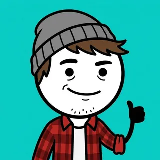 Milo, a cartoon stick figure in a grey beanie and red flannel shirt, giving a thumbs up
